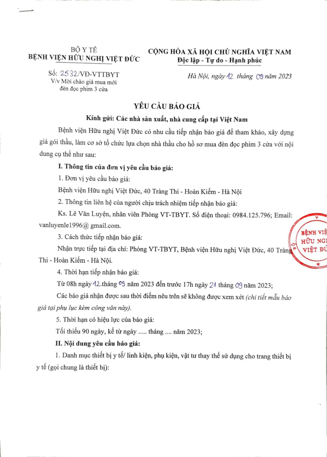 Bệnh viện Hữu nghị Việt Đức mời chào giá mua mới đèn đọc phim 3 cửa - Bệnh  viện Việt ĐứcBệnh viện Việt Đức