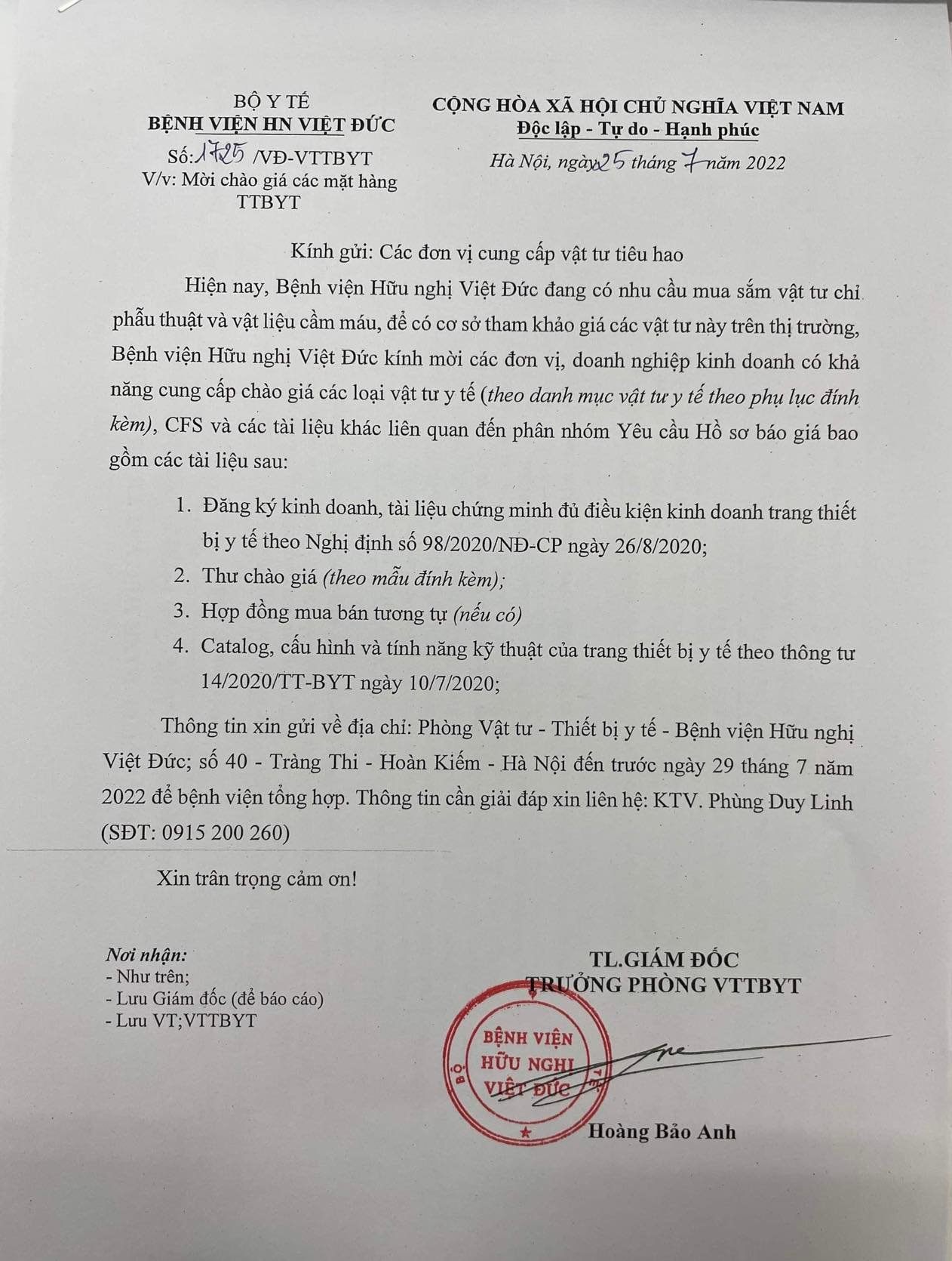 Bệnh viện HN Việt Đức mời chào giá vật tư chỉ phẫu thuật và vật ...