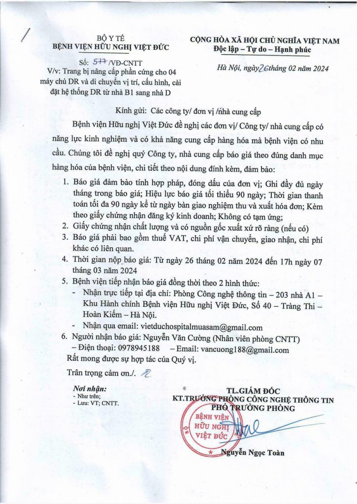 Bệnh Viện Hữu Nghị Việt Đức Có Nhu Cầu Trang Bị Nâng Cấp Phần Cứng Cho ...